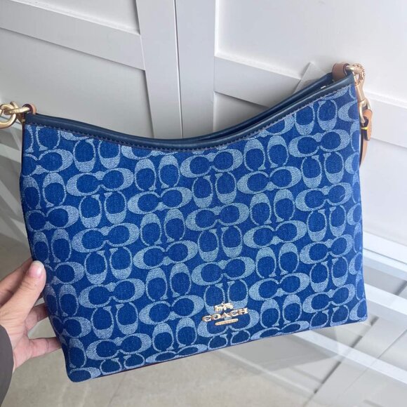 Coach Blue and Tan Signature Shoulder Bag - Picture 6 of 8